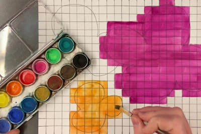Painting outside the lines on graph paper with watercolors